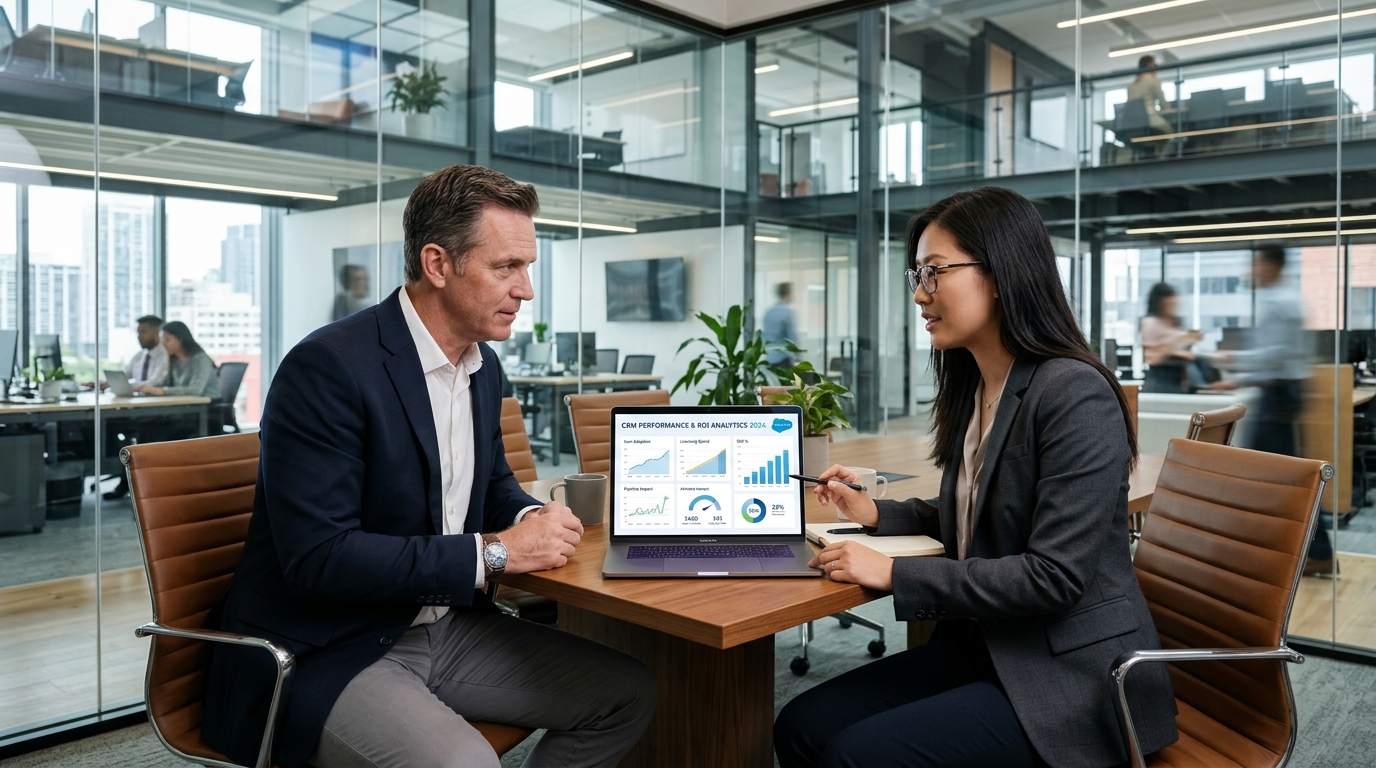 Sales leadership reviewing real-time pipeline forecasting, win rates, and CRM performance metrics